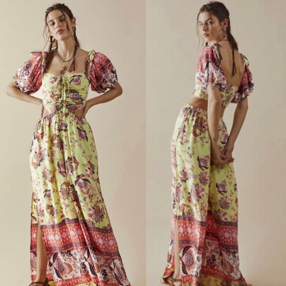 Free People Wide Leg Cutout Paisley Jumpsuit